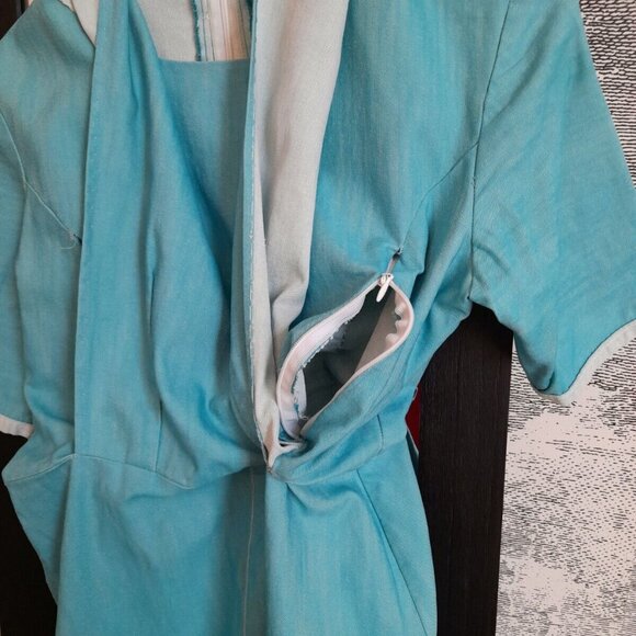 Amish Mennonite Cape Dress Nursing Mother Prairie 34.5"B 31"W Stretch Denim - Picture 5 of 10